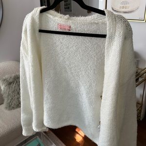 White Fuzzy Button Up Cardigan Sweater